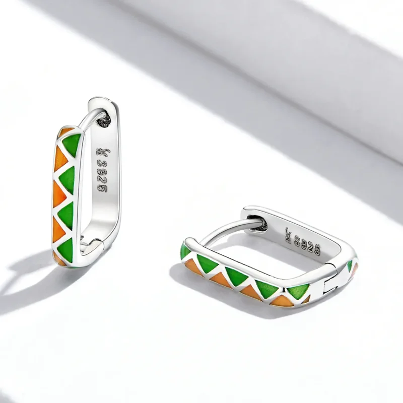 (image for) PANDORA Style Simple Color Contrast Hoop Earrings - SCE1371-GN - View 3