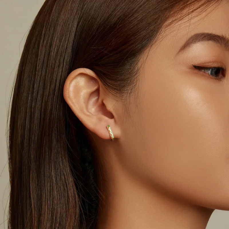 (image for) PANDORA Style Simple Color Contrast Hoop Earrings - SCE1371-GN - View 7