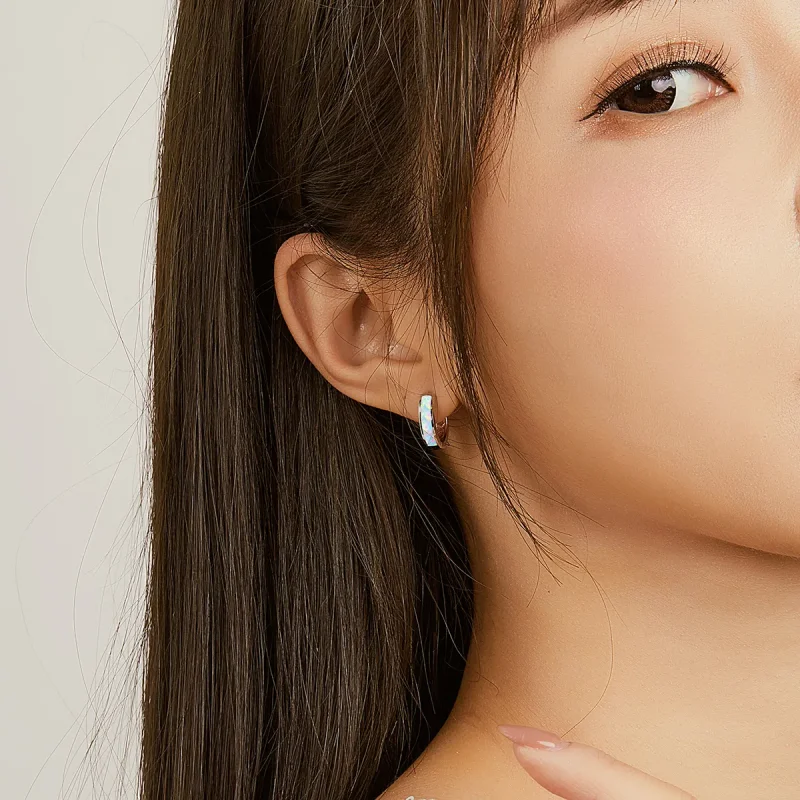 (image for) PANDORA Style Simple Opal Hoop Earrings - SCE861 - View 6