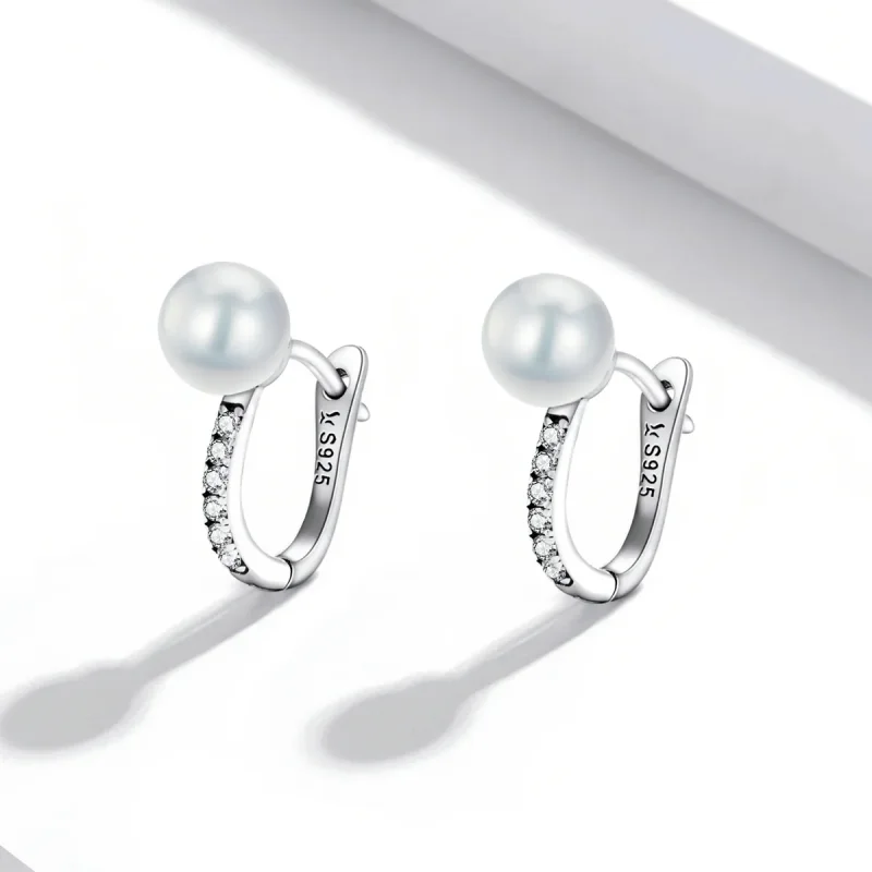 (image for) PANDORA Style Simple Shell Beads Hoop Earrings - SCE1288 - View 2