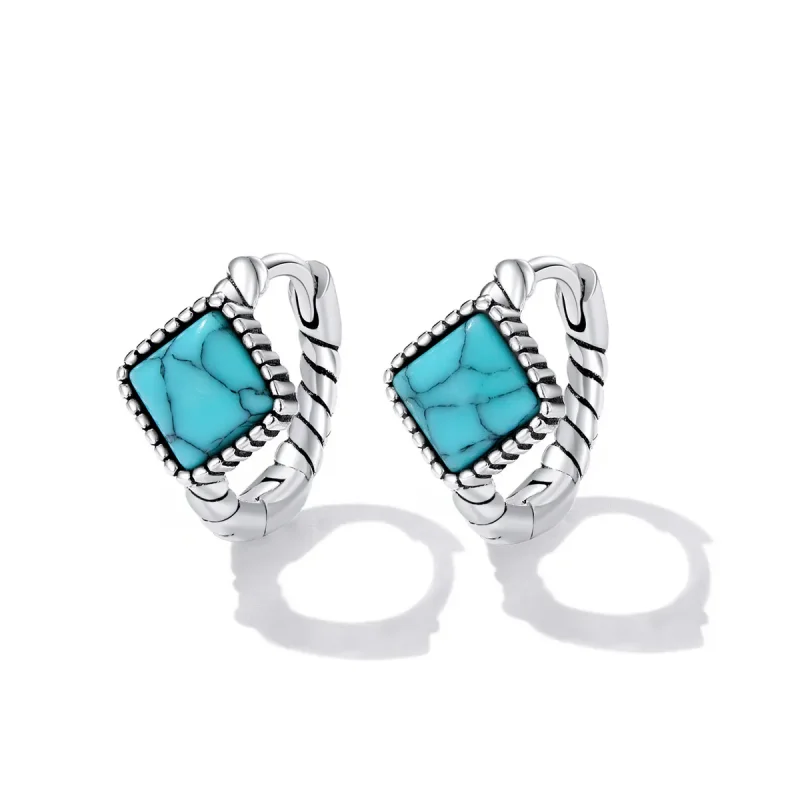 (image for) PANDORA Style Square Turquoise Hoop Earrings - BSE590 - View 2