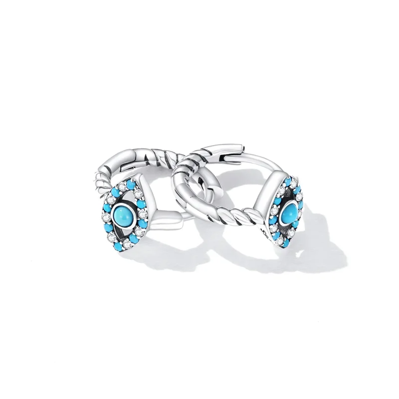 (image for) PANDORA Style Turquoise Devil Eye Hoop Earrings - SCE1418 - View 4