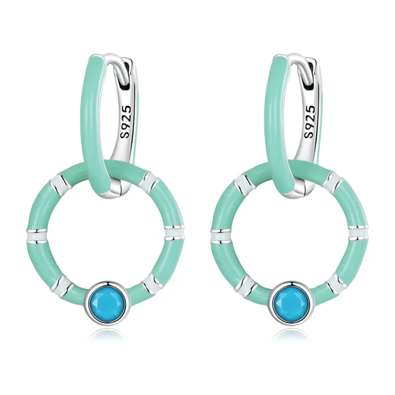 (image for) PANDORA Style Turquoise Double Circle Hoop Earrings - SCE1405 - Product Image