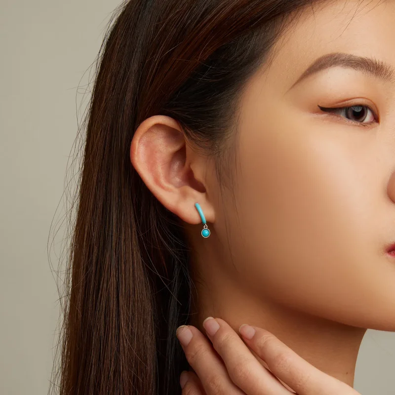 (image for) PANDORA Style Turquoise Hoop Earrings - SCE1510 - View 5