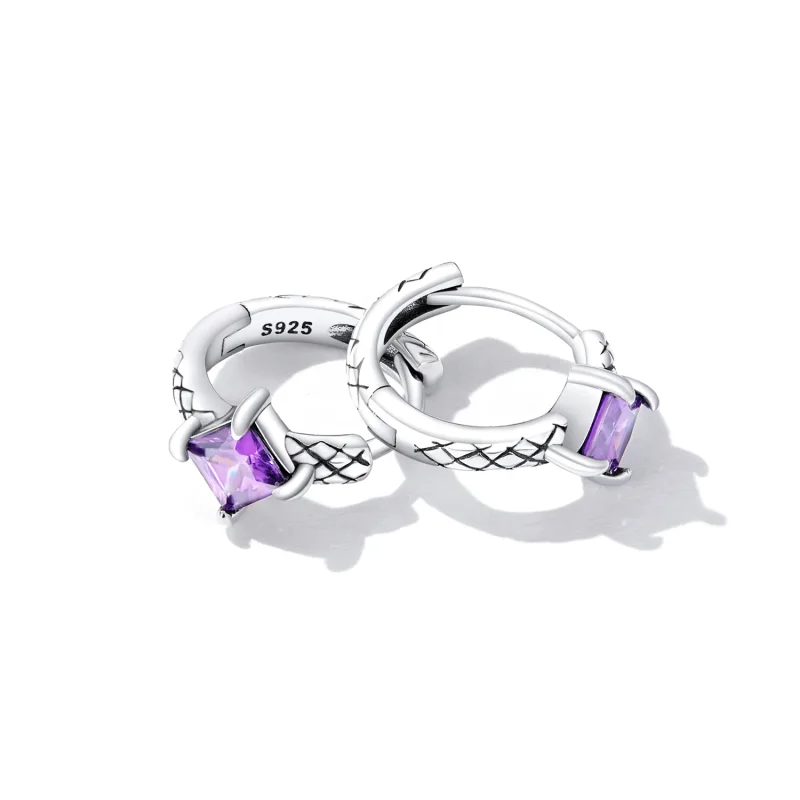 (image for) PANDORA Style Zircon Snake Pattern Hoop Earrings - SCE1417 - View 4