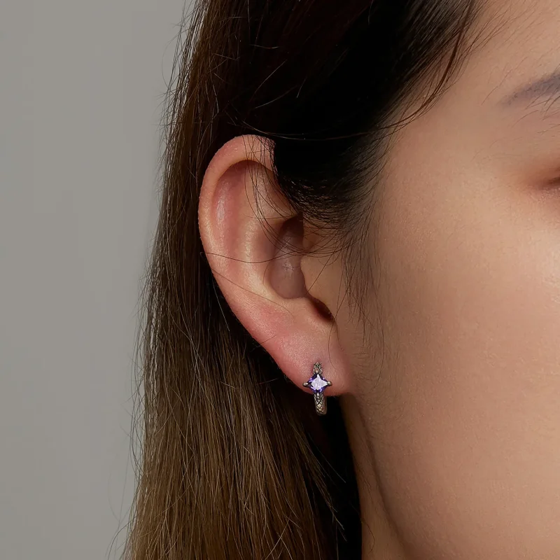 (image for) PANDORA Style Zircon Snake Pattern Hoop Earrings - SCE1417 - View 6