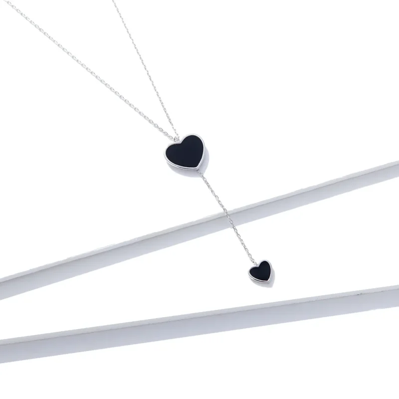 (image for) PANDORA Style Black Heart Necklace - BSN095 - View 4
