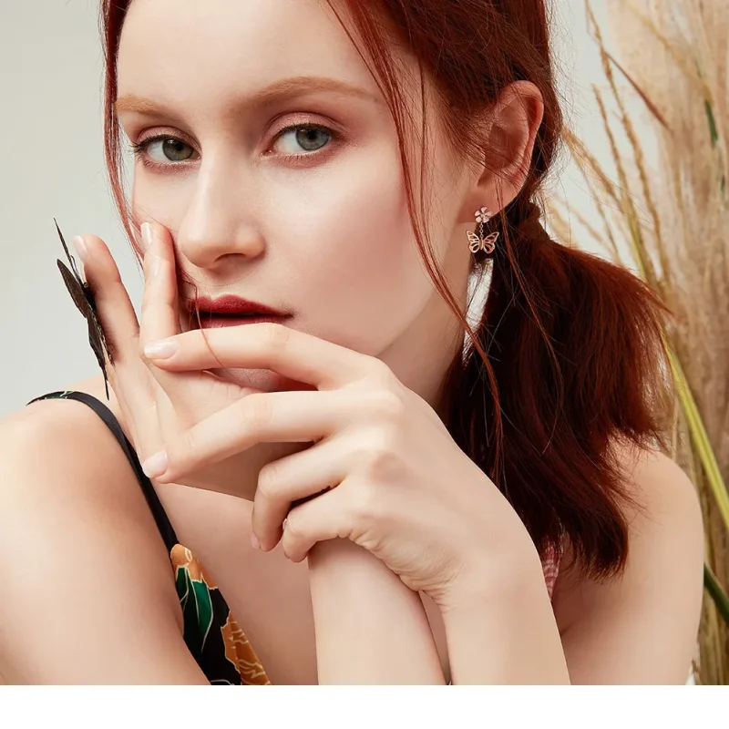 (image for) Pandora Style Rose Gold Necklace, Dancing Butterfly - BSN053 - View 5