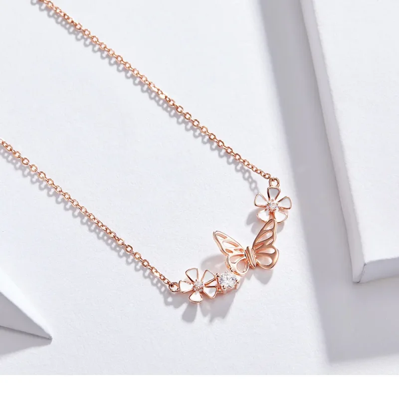 (image for) Pandora Style Rose Gold Necklace, Dancing Butterfly - BSN053 - View 7