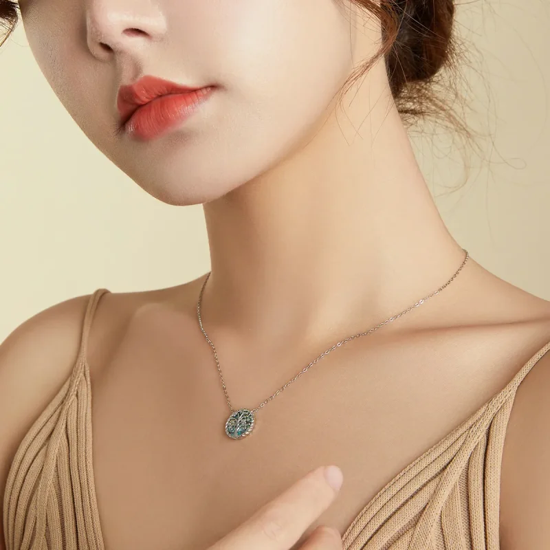 (image for) Pandora Style Silver Necklace, Colorful Tree of Life, Multicolor Enamel - SCN433 - View 7