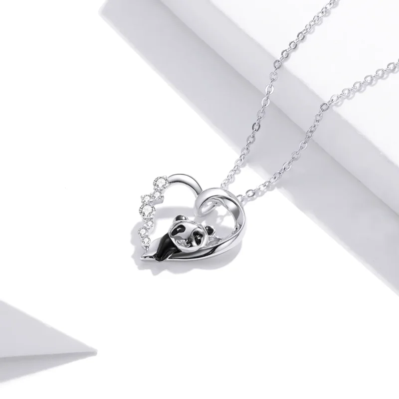 (image for) Pandora Style Silver Necklace, Cute Little Panda, Black Enamel - SCN453 - View 2