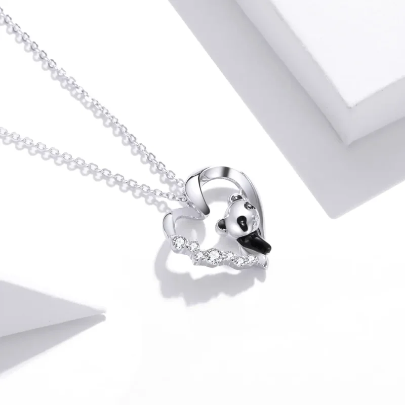 (image for) Pandora Style Silver Necklace, Cute Little Panda, Black Enamel - SCN453 - View 3