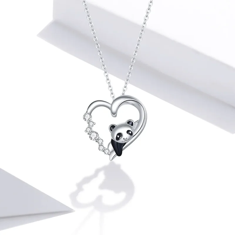 (image for) Pandora Style Silver Necklace, Cute Little Panda, Black Enamel - SCN453 - View 5