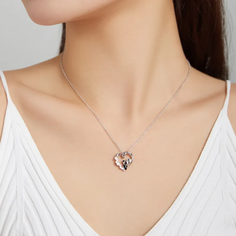 (image for) Pandora Style Silver Necklace, Cute Little Panda, Black Enamel - SCN453 - View 7