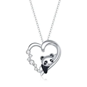 (image for) Pandora Style Silver Necklace, Cute Little Panda, Black Enamel - SCN453