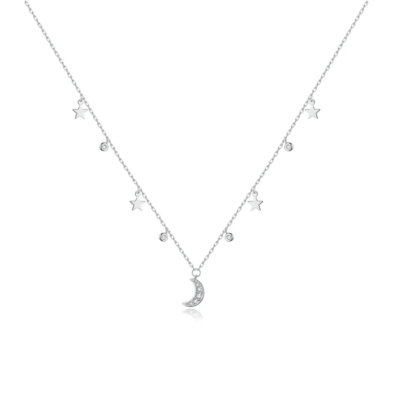 (image for) Pandora Style Silver Necklace, Dream Star Moon, Enamel - SCN420 - Product Image