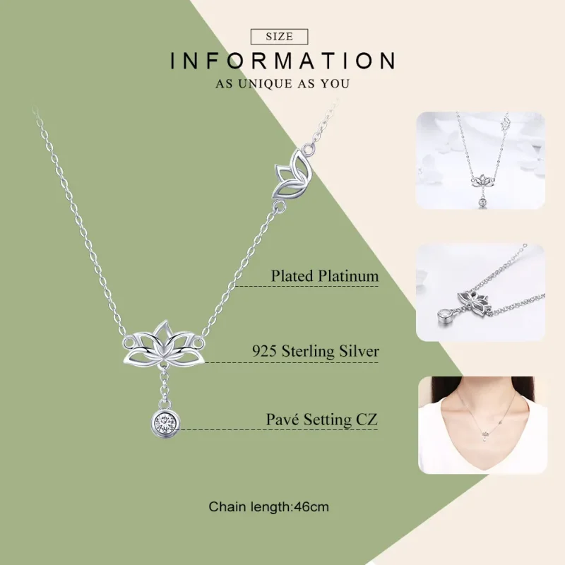 (image for) Pandora Style Silver Necklace, Fresh Lotus, Enamel - BSN012 - View 7