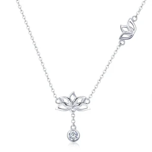 (image for) Pandora Style Silver Necklace, Fresh Lotus, Enamel - BSN012