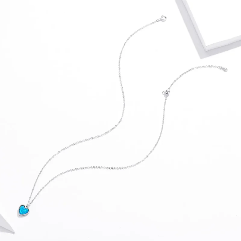 (image for) Pandora Style Silver Necklace, Heart, Aquamarine Enamel - SCN413 - View 4