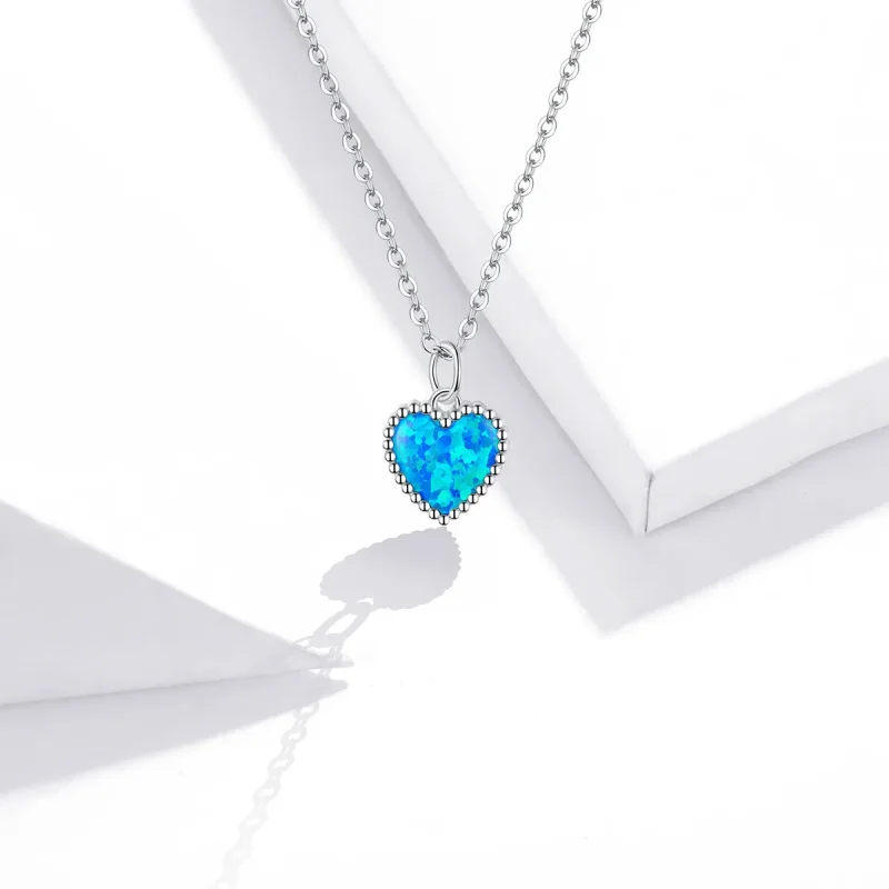 (image for) Pandora Style Silver Necklace, Heart, Aquamarine Enamel - SCN413 - View 5