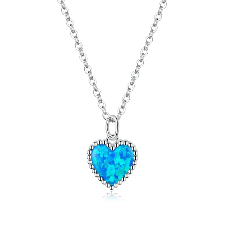 (image for) Pandora Style Silver Necklace, Heart, Aquamarine Enamel - SCN413 - Product Image