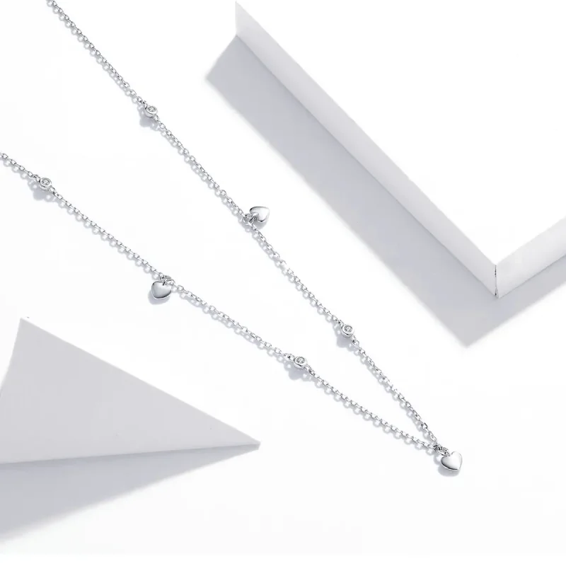 (image for) Pandora Style Silver Necklace, Heart Shape, Enamel - SCN417 - View 2