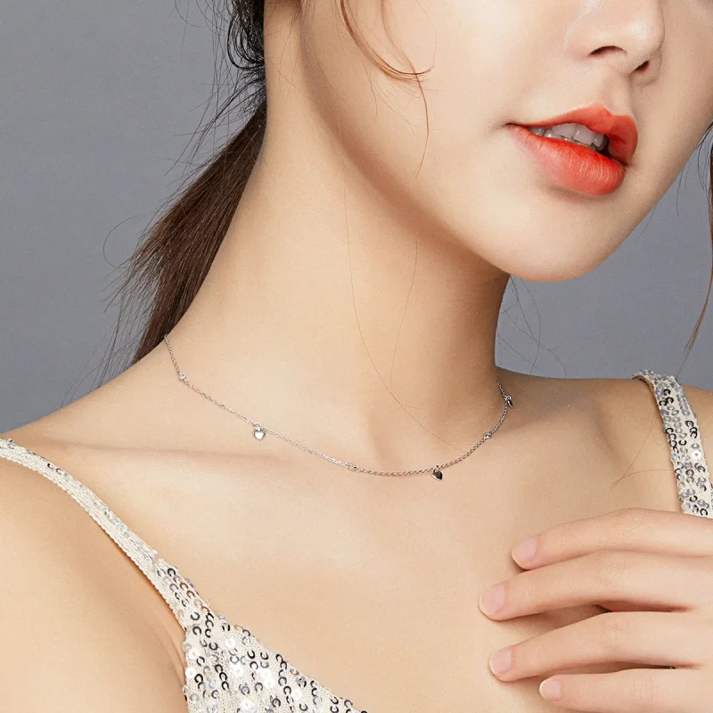 (image for) Pandora Style Silver Necklace, Heart Shape, Enamel - SCN417 - View 7