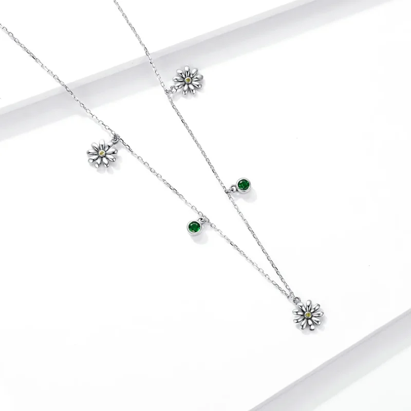 (image for) Pandora Style Silver Necklace, Little Daisy, Enamel - SCN415 - View 3
