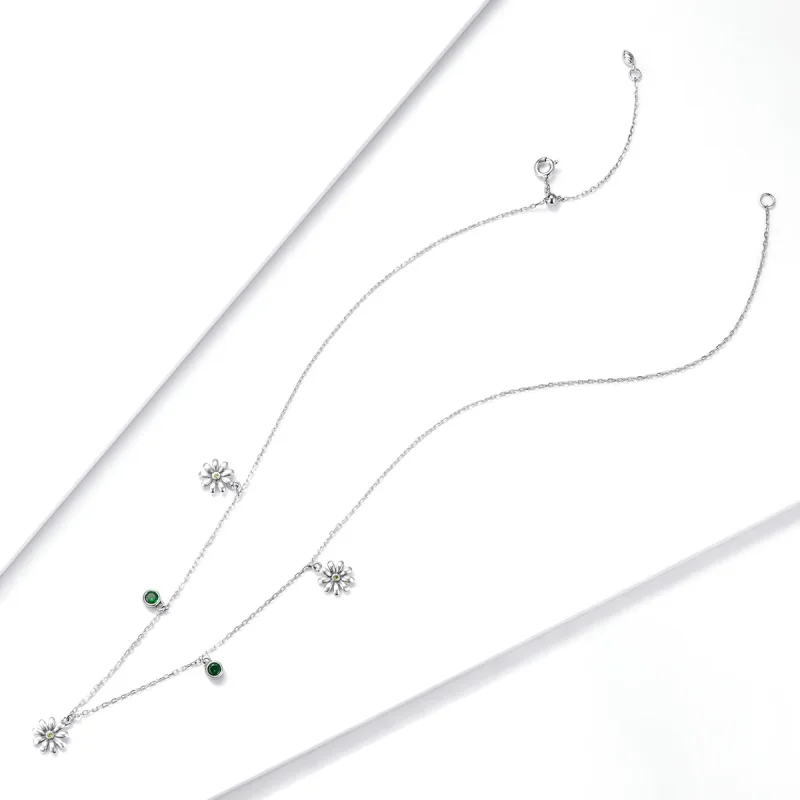 (image for) Pandora Style Silver Necklace, Little Daisy, Enamel - SCN415 - View 4