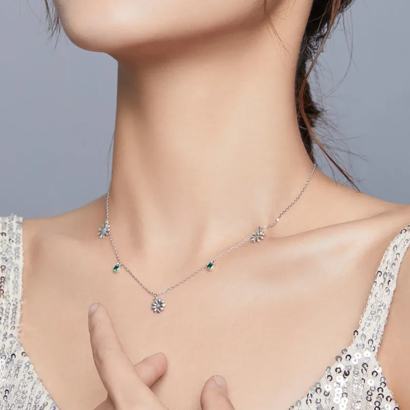 (image for) Pandora Style Silver Necklace, Little Daisy, Enamel - SCN415 - View 7