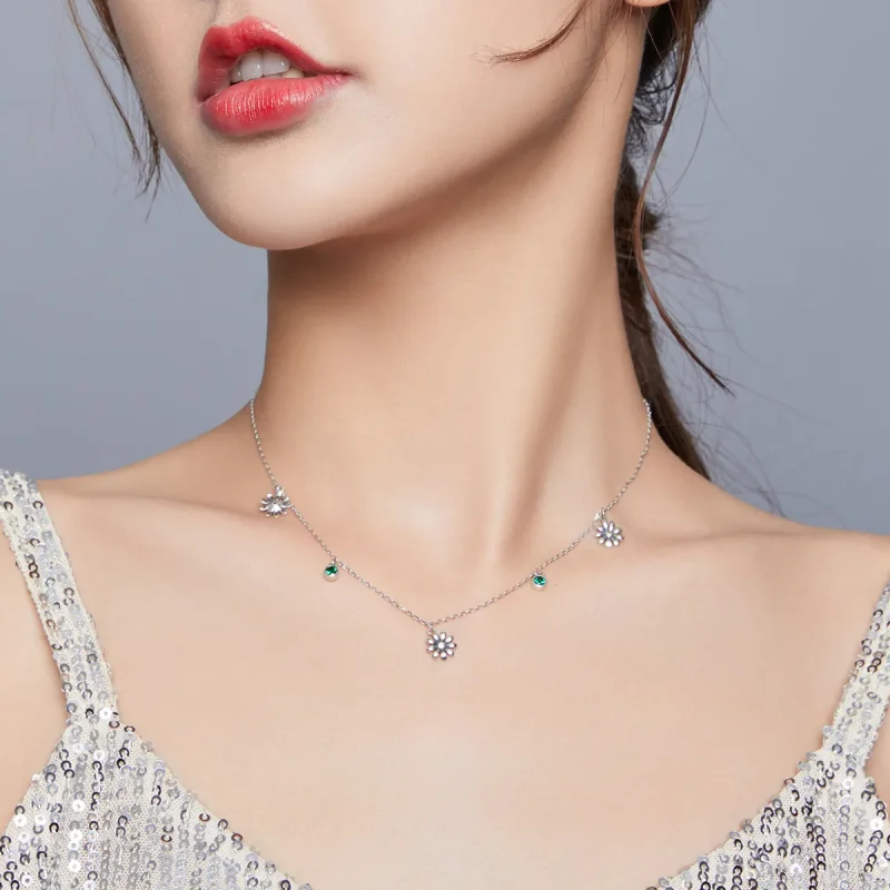 (image for) Pandora Style Silver Necklace, Little Daisy, Enamel - SCN415 - View 9