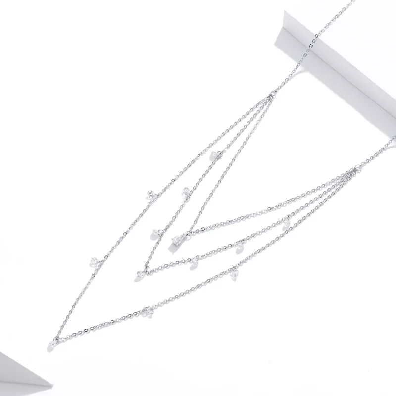 (image for) Pandora Style Silver Necklace, Long Layered Three Strand, Enamel - SCN429 - View 2