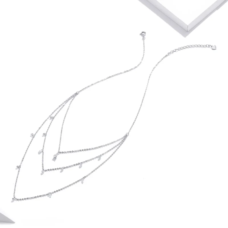 (image for) Pandora Style Silver Necklace, Long Layered Three Strand, Enamel - SCN429 - View 4