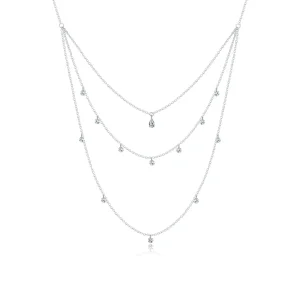 (image for) Pandora Style Silver Necklace, Long Layered Three Strand, Enamel - SCN429