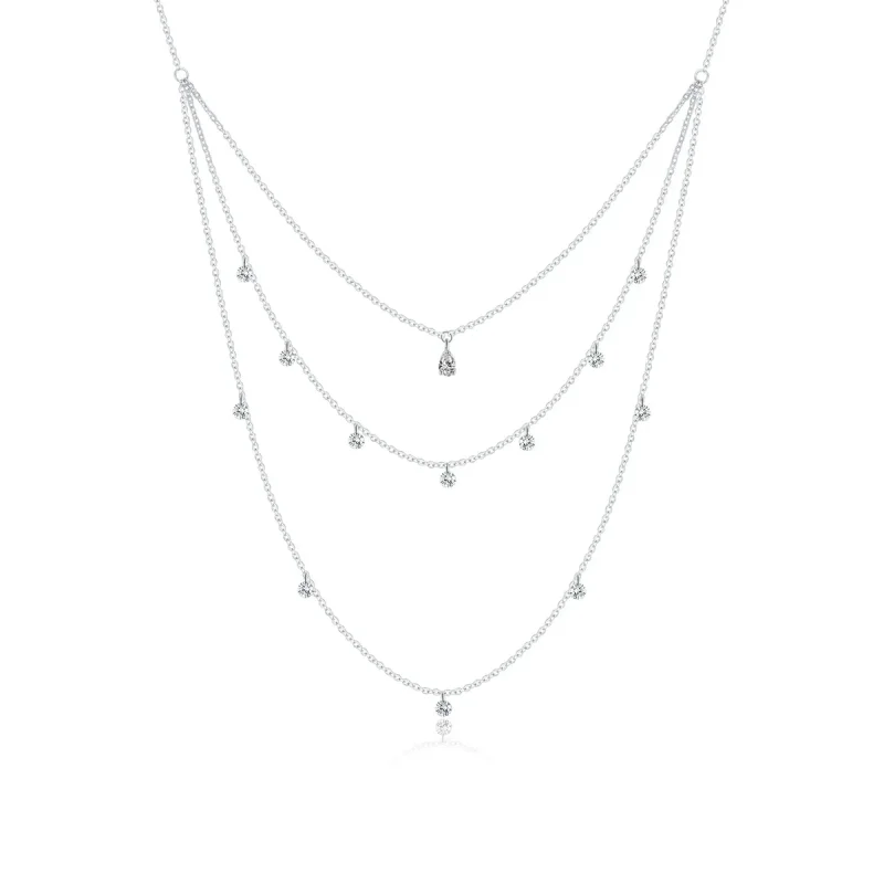 (image for) Pandora Style Silver Necklace, Long Layered Three Strand, Enamel - SCN429 - Product Image