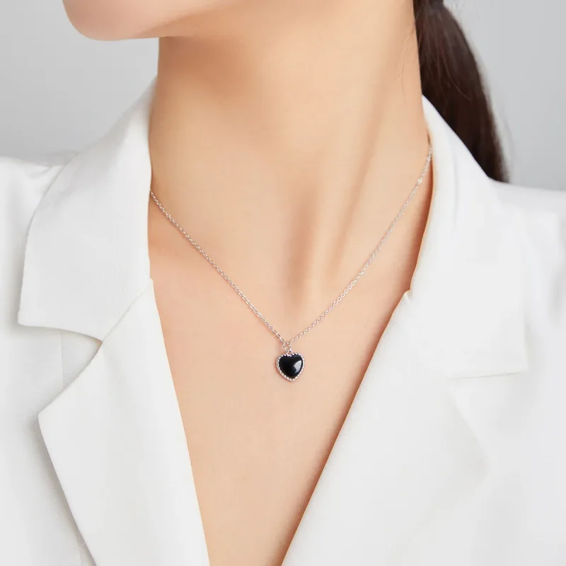 (image for) Pandora Style Silver Necklace, Love Agate, Black Enamel - SCN443 - View 6