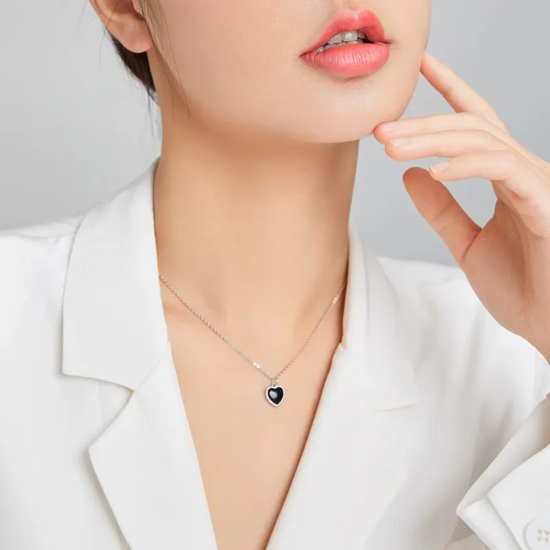 (image for) Pandora Style Silver Necklace, Love Agate, Black Enamel - SCN443 - View 8
