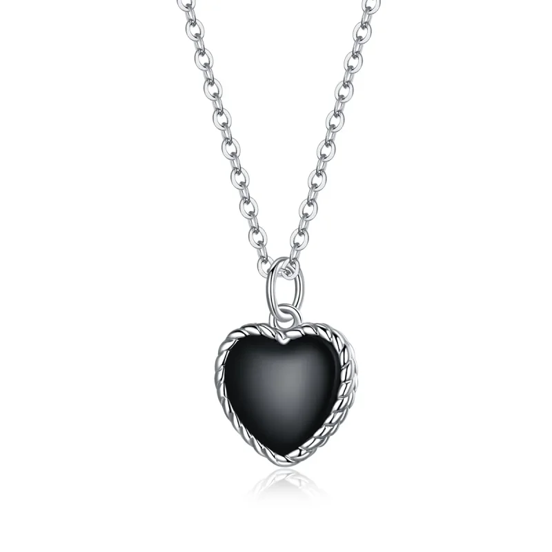 (image for) Pandora Style Silver Necklace, Love Agate, Black Enamel - SCN443 - Product Image