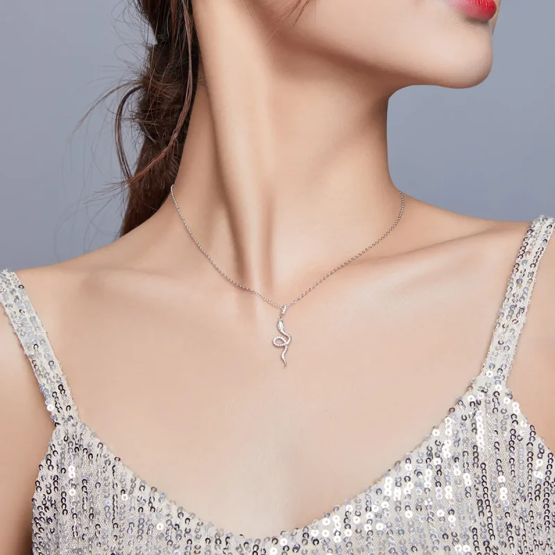 (image for) Pandora Style Silver Necklace, Lovely Snake, Enamel - SCN409 - View 6