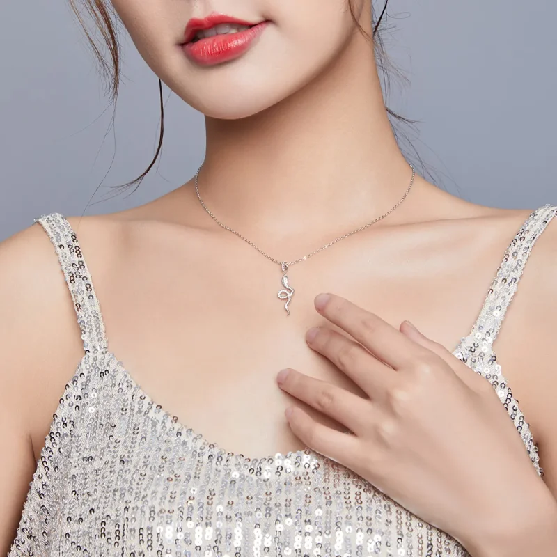 (image for) Pandora Style Silver Necklace, Lovely Snake, Enamel - SCN409 - View 8