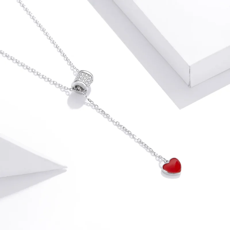 (image for) Pandora Style Silver Necklace, Loving Waist, Red Enamel - SCN424 - View 2
