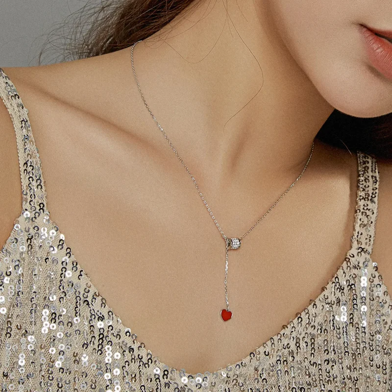 (image for) Pandora Style Silver Necklace, Loving Waist, Red Enamel - SCN424 - View 6