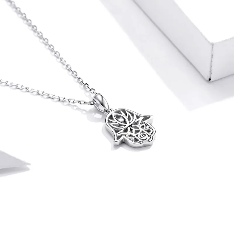 (image for) Pandora Style Silver Necklace, Lucky Hand, Enamel - SCN434 - View 2