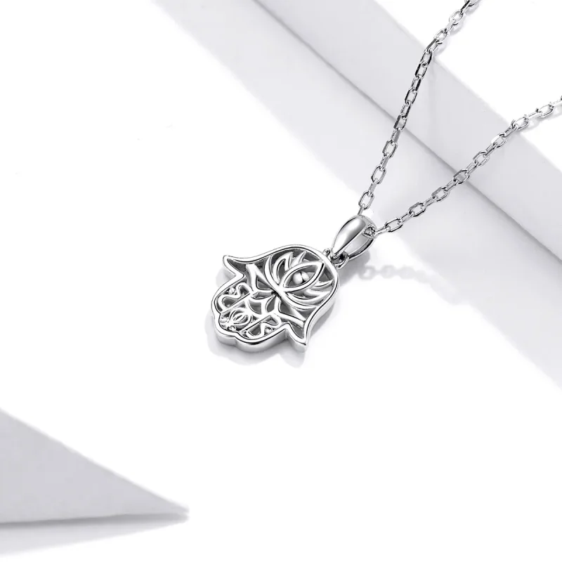 (image for) Pandora Style Silver Necklace, Lucky Hand, Enamel - SCN434 - View 3