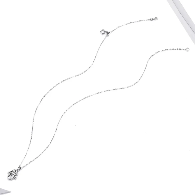 (image for) Pandora Style Silver Necklace, Lucky Hand, Enamel - SCN434 - View 4