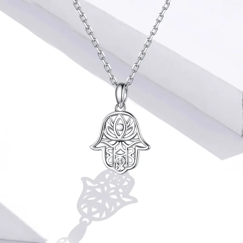 (image for) Pandora Style Silver Necklace, Lucky Hand, Enamel - SCN434 - View 5