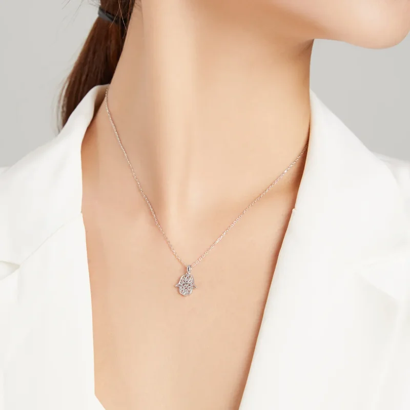 (image for) Pandora Style Silver Necklace, Lucky Hand, Enamel - SCN434 - View 6