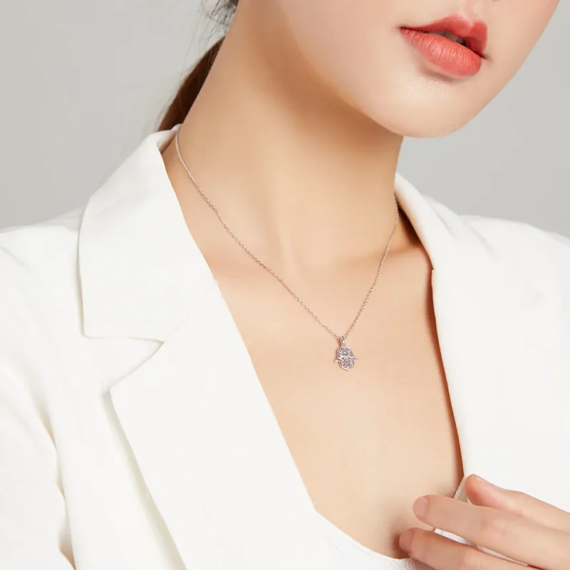 (image for) Pandora Style Silver Necklace, Lucky Hand, Enamel - SCN434 - View 8