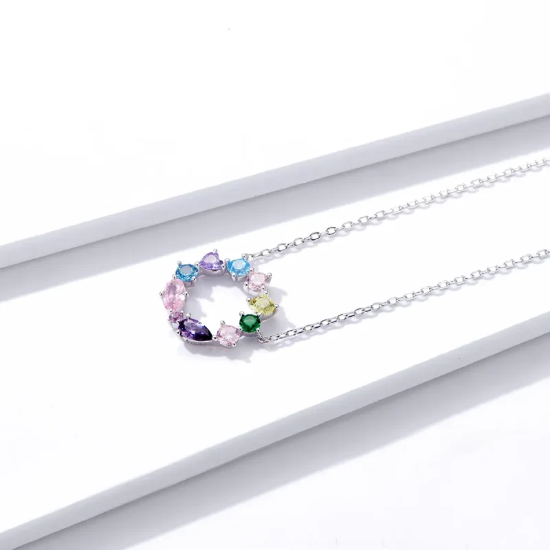 (image for) Pandora Style Silver Necklace, Lucky Wreath, Multicolor Enamel - BSN178 - View 2