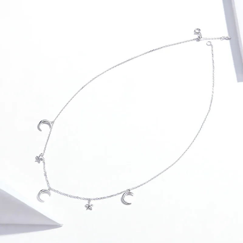 (image for) Pandora Style Silver Necklace, Moon and Star, Enamel - SCN411 - View 4